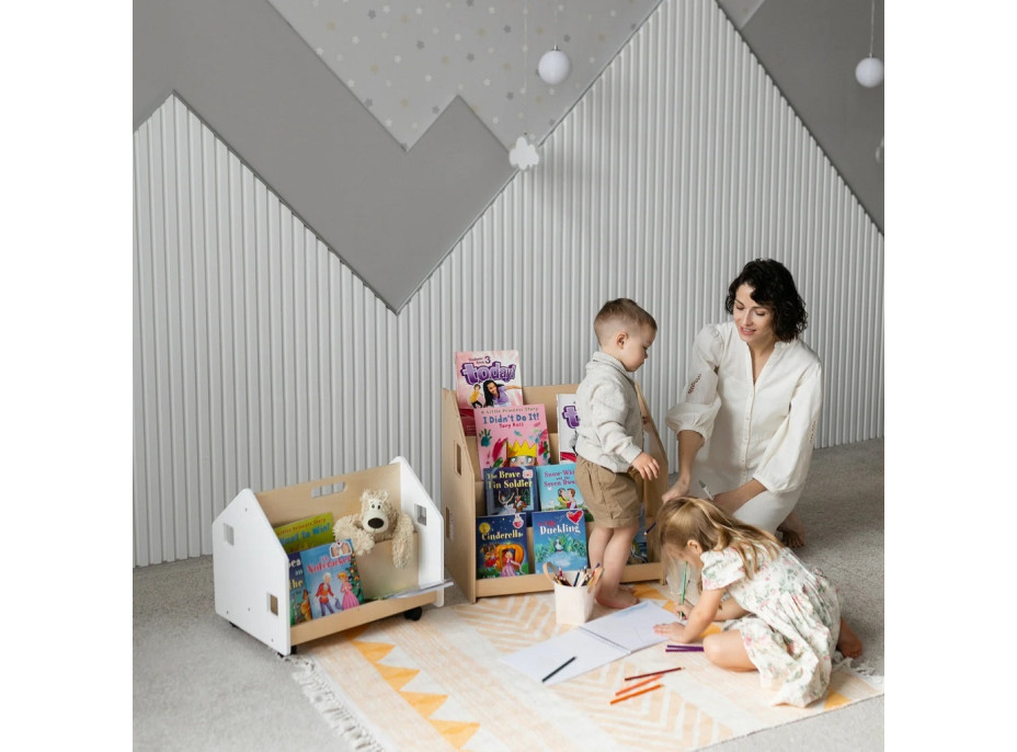 BusyKids Obojstranná knižnica na kolieskach biela