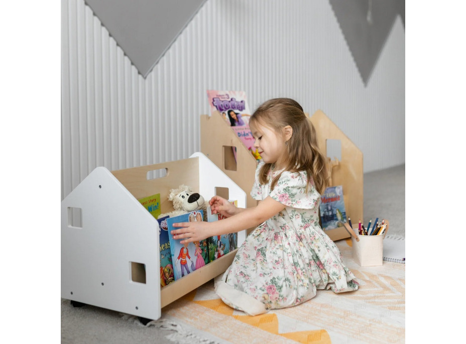 BusyKids Obojstranná knižnica na kolieskach biela