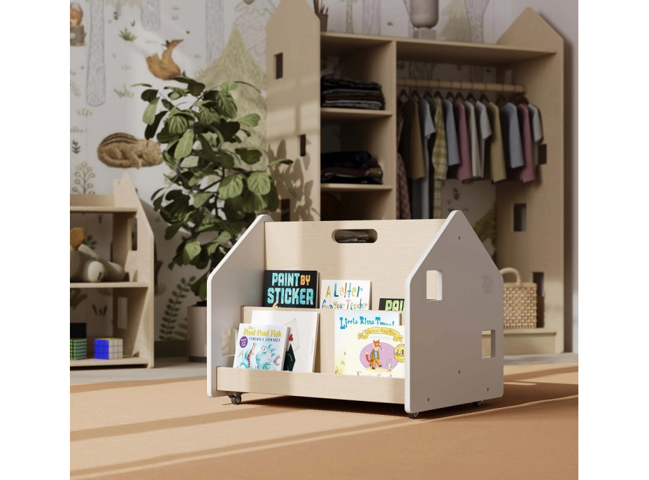 BusyKids Obojstranná knižnica na kolieskach biela