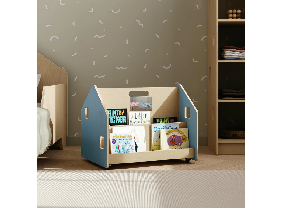 BusyKids Obojstranná knižnica na kolieskach modrá