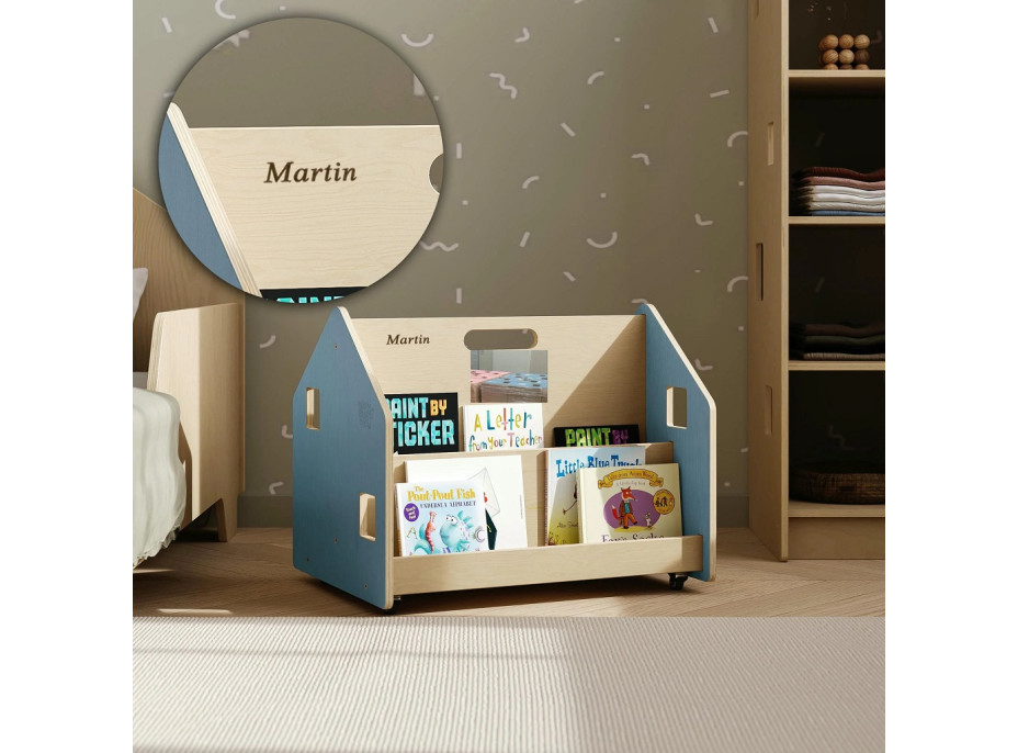 BusyKids Obojstranná knižnica na kolieskach modrá