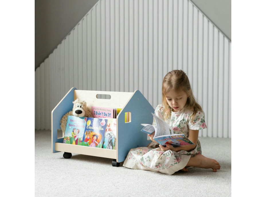 BusyKids Obojstranná knižnica na kolieskach modrá