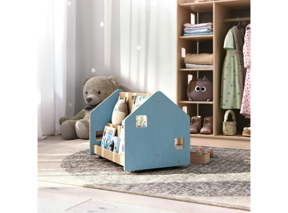 BusyKids Obojstranná knižnica na kolieskach modrá