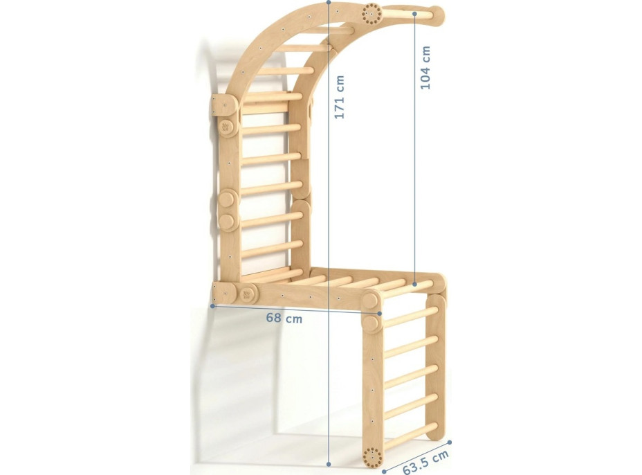 BusyKids Drevené domáce rebriny s hrazdou nelakované