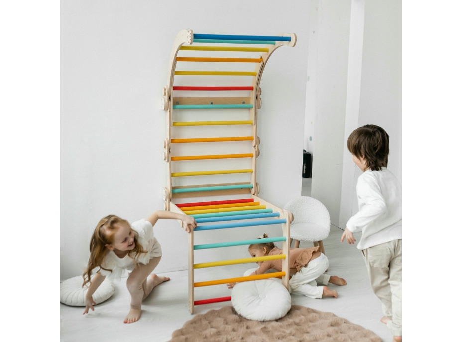 BusyKids Drevené domáce rebriny s hrazdou dúhové