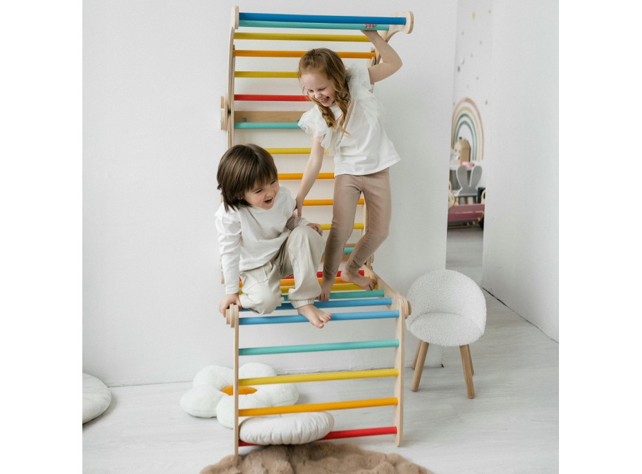 BusyKids Drevené domáce rebriny s hrazdou dúhové