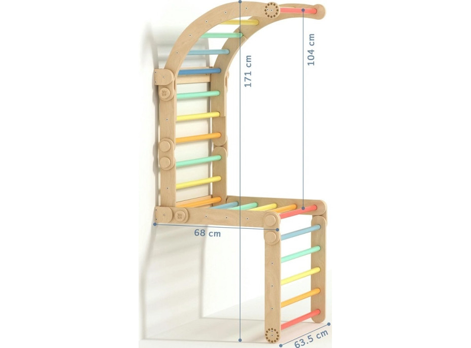 BusyKids Drevené domáce rebriny s hrazdou dúhové