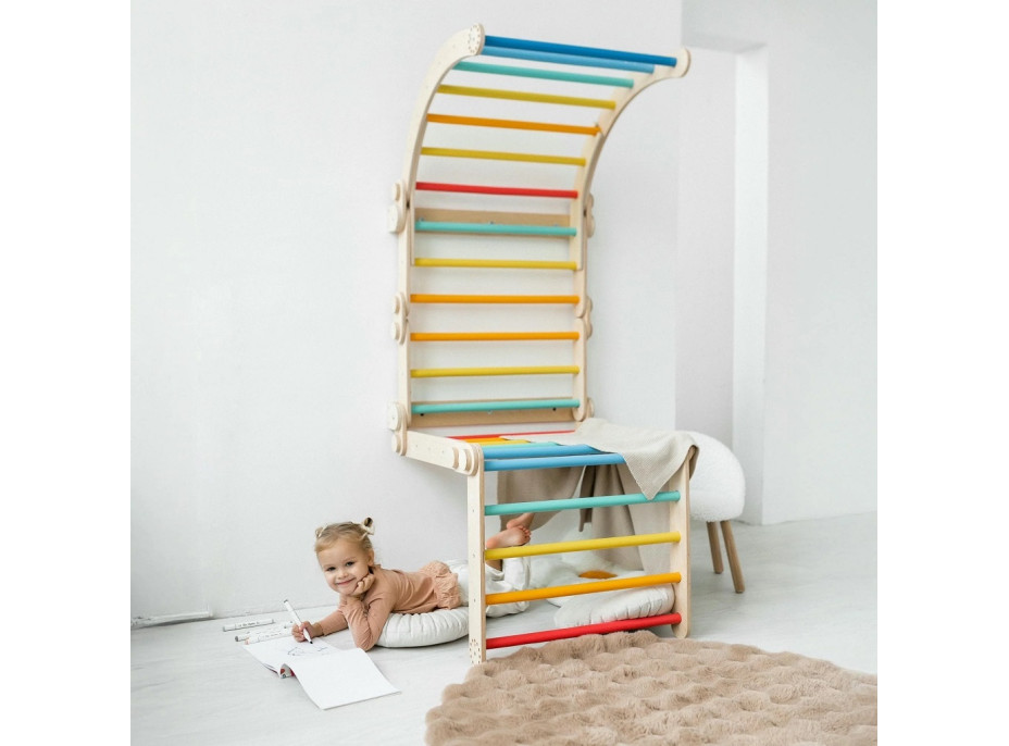 BusyKids Drevené domáce rebriny s hrazdou dúhové