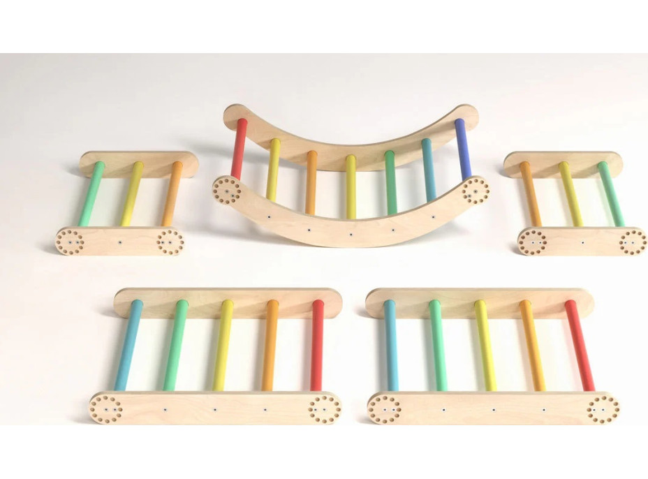 BusyKids Drevené domáce rebriny s hrazdou dúhové