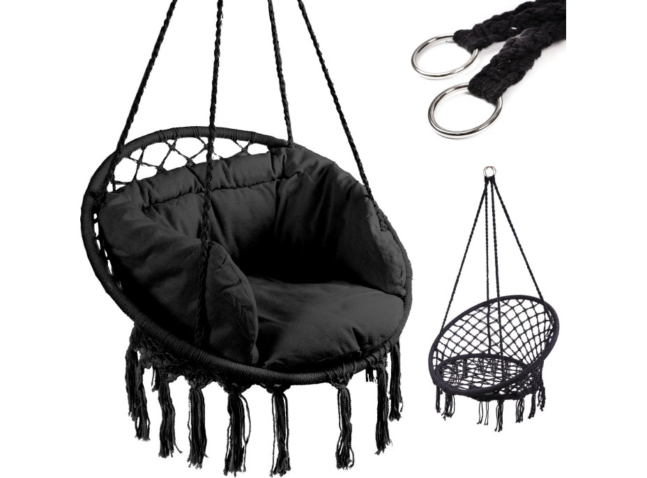 Hojdacie kreslo LUARO s operadlom - čierne - 80 cm + vankúš