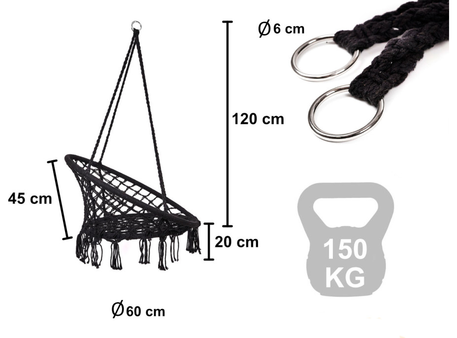 Hojdacie kreslo LUARO s operadlom - čierne - 80 cm