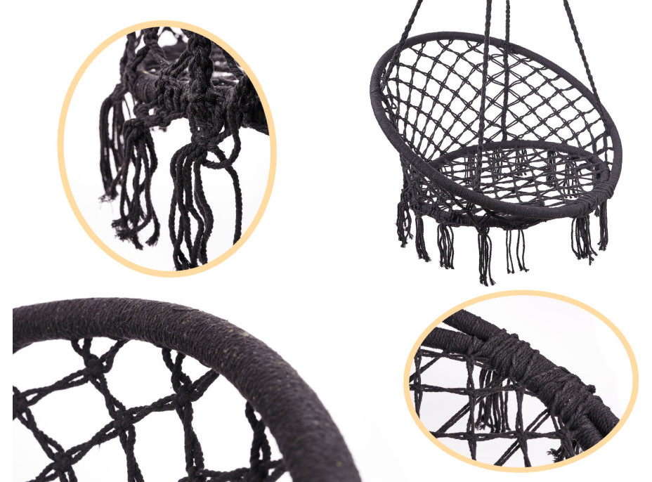 Hojdacie kreslo LUARO s operadlom - čierne - 80 cm + vankúš