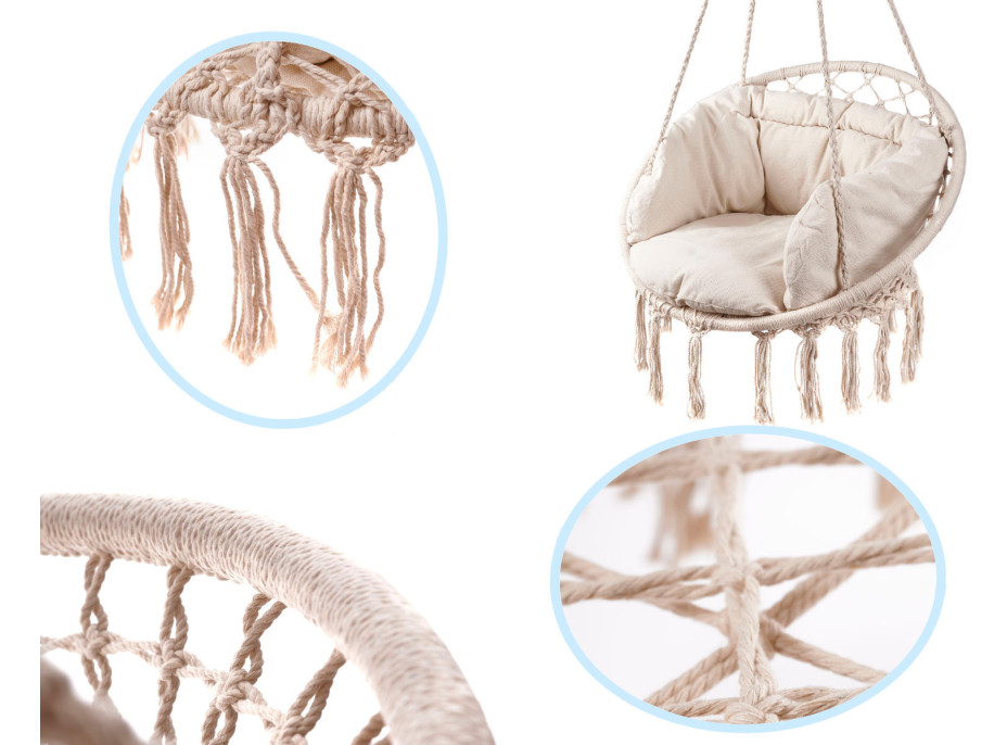 Hojdacie kreslo LUARO s operadlom - ecru - 80 cm + vankúš