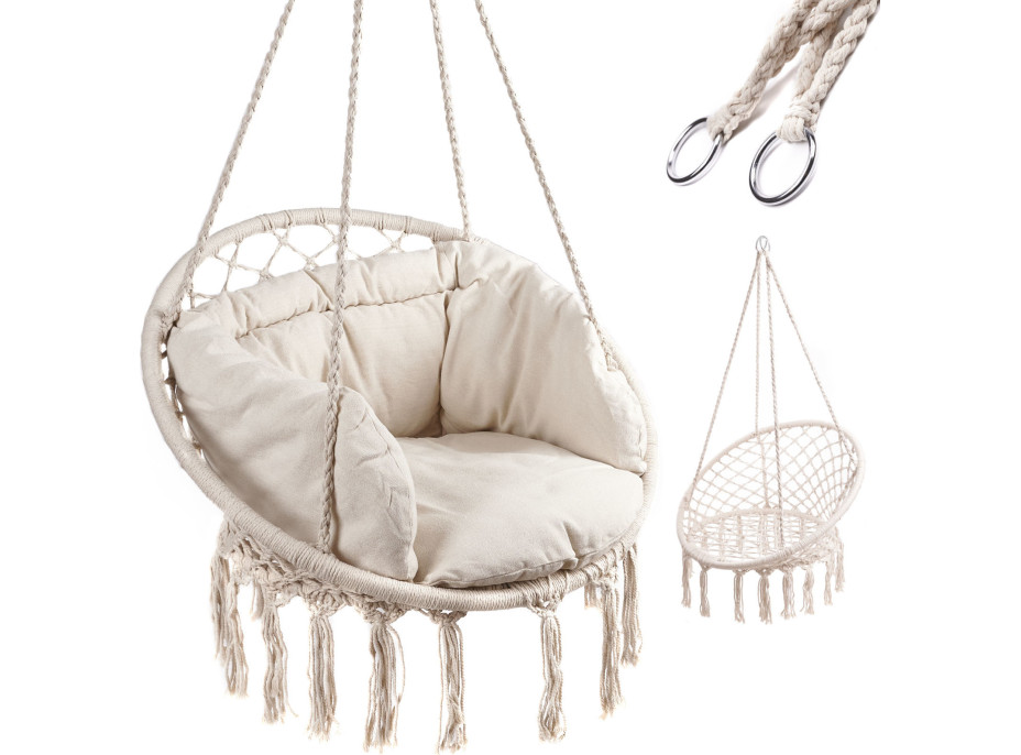 Hojdacie kreslo LUARO s operadlom - ecru - 80 cm + vankúš