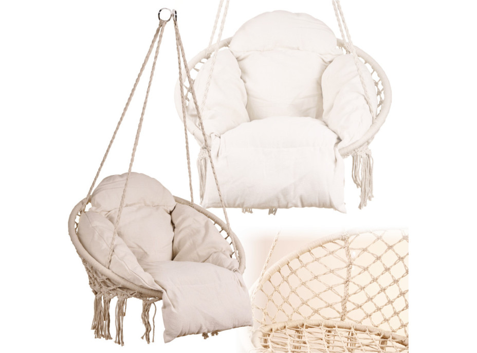 Hojdacie kreslo LUARO s operadlom - ecru - 80 cm + vankúš XXL