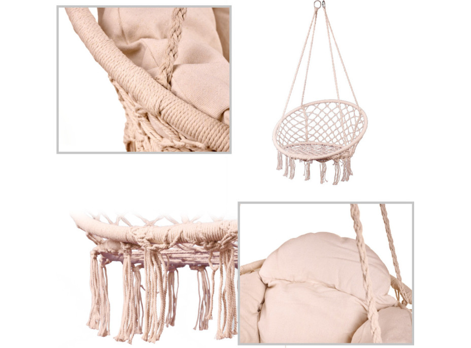 Hojdacie kreslo LUARO s operadlom - ecru - 80 cm + vankúš XXL