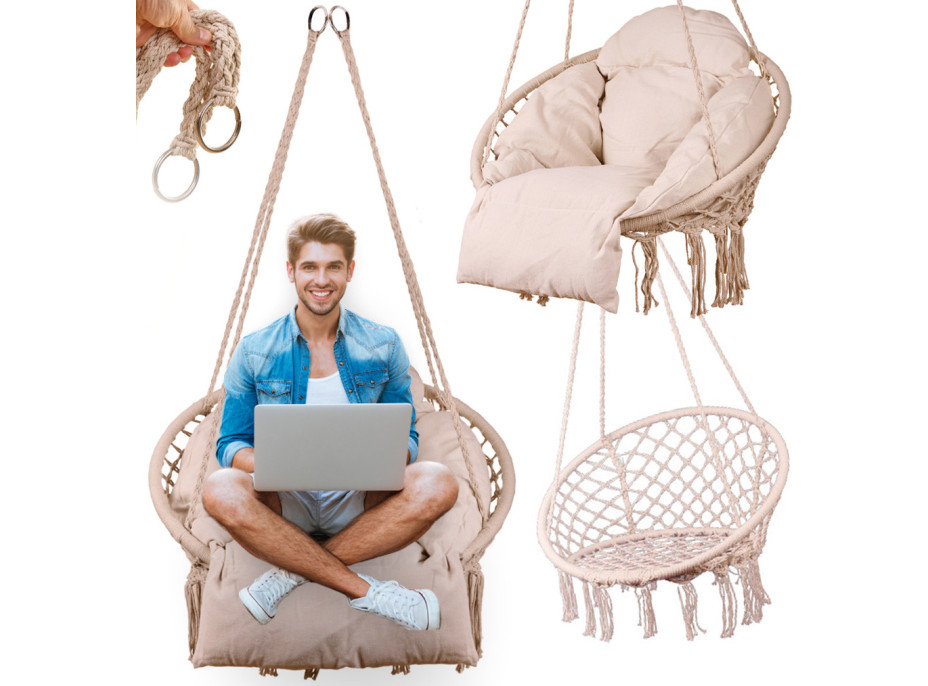 Hojdacie kreslo LUARO s operadlom - ecru - 80 cm + vankúš XXL