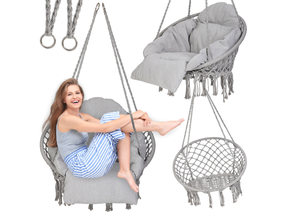 Hojdacie kreslo LUARO s operadlom - šedé - 80 cm + vankúš XXL