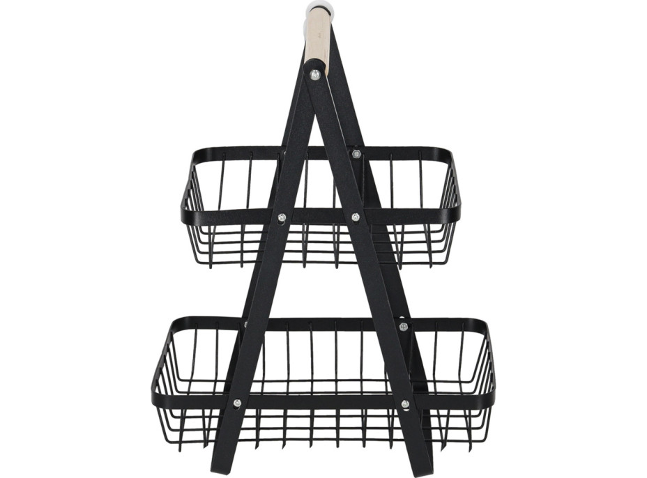 Dvojposchodový kôš na ovocie a zeleninu - čierny (kov, drevo)