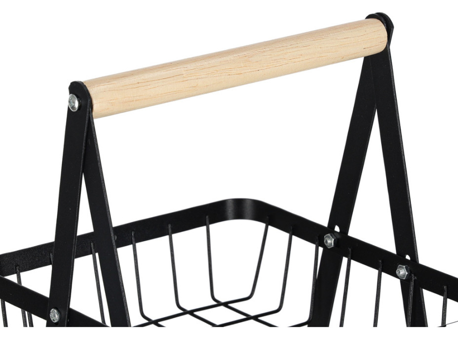 Dvojposchodový kôš na ovocie a zeleninu - čierny (kov, drevo)