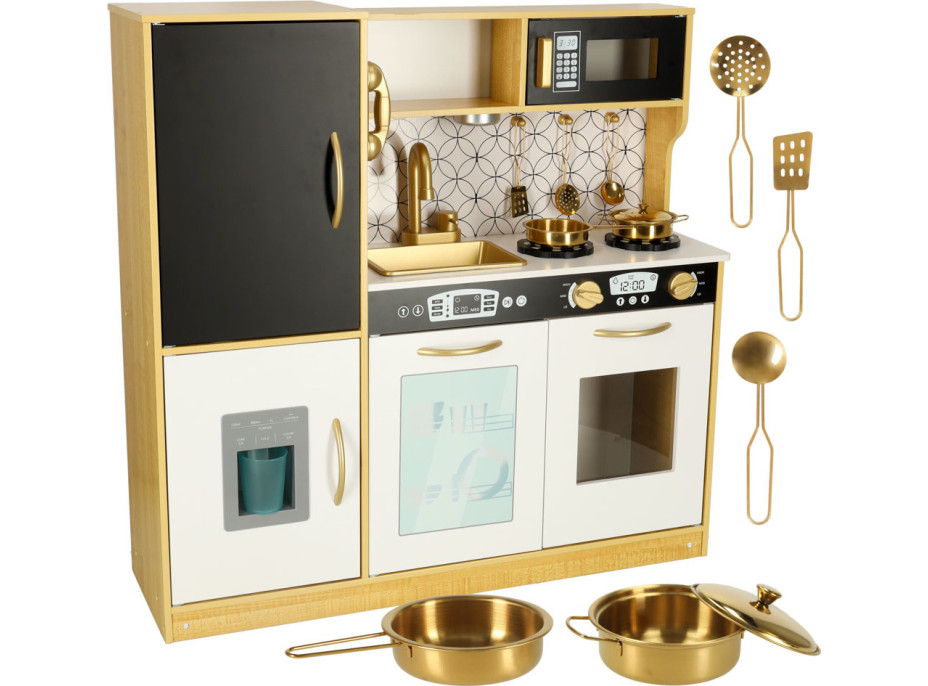 Detská drevená kuchynka s chladničkou - biela/zlatá