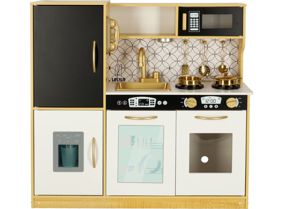 Detská drevená kuchynka s chladničkou - biela/zlatá