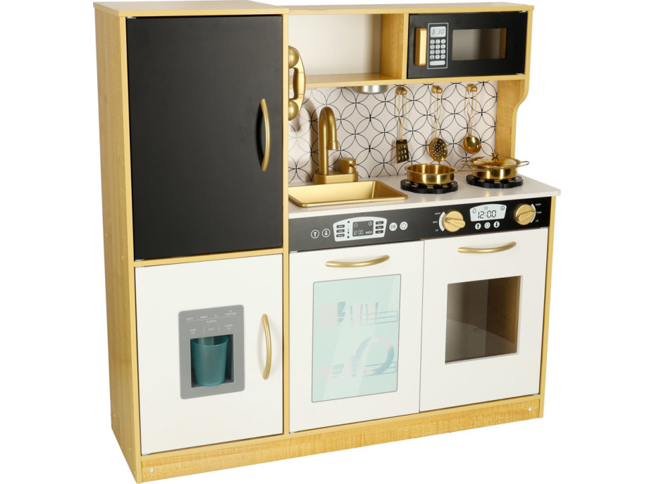 Detská drevená kuchynka s chladničkou - biela/zlatá