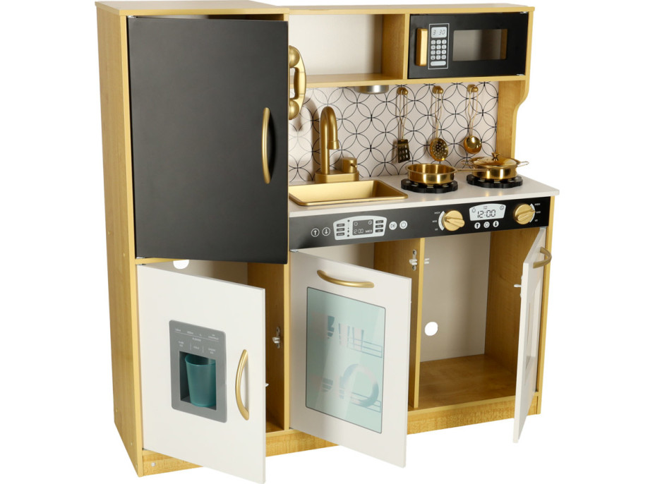 Detská drevená kuchynka s chladničkou - biela/zlatá
