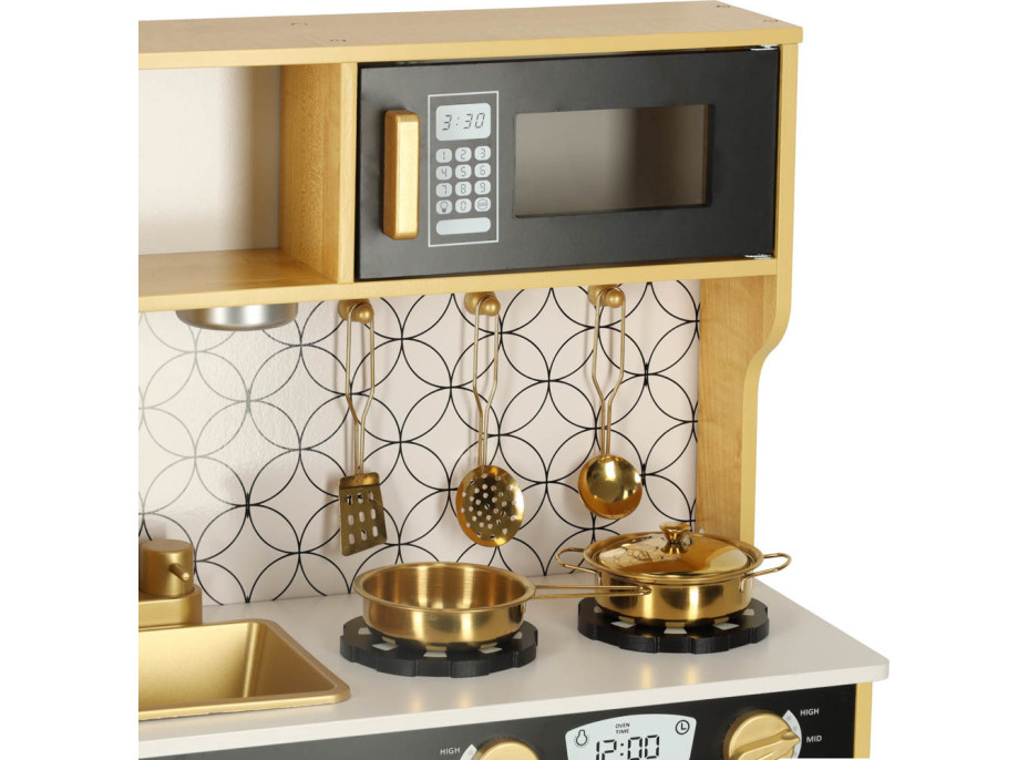 Detská drevená kuchynka s chladničkou - biela/zlatá