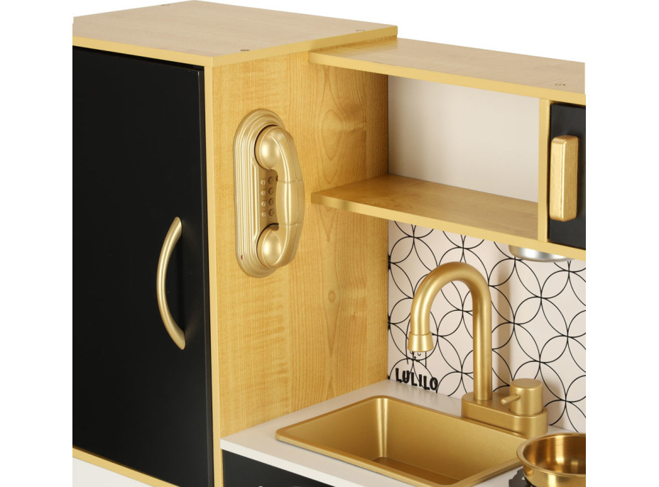 Detská drevená kuchynka s chladničkou - biela/zlatá