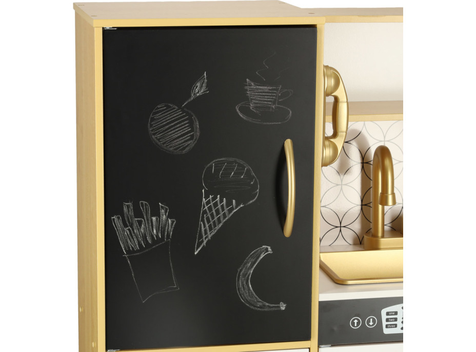 Detská drevená kuchynka s chladničkou - biela/zlatá