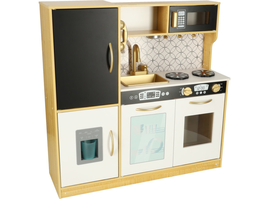 Detská drevená kuchynka s chladničkou - biela/zlatá