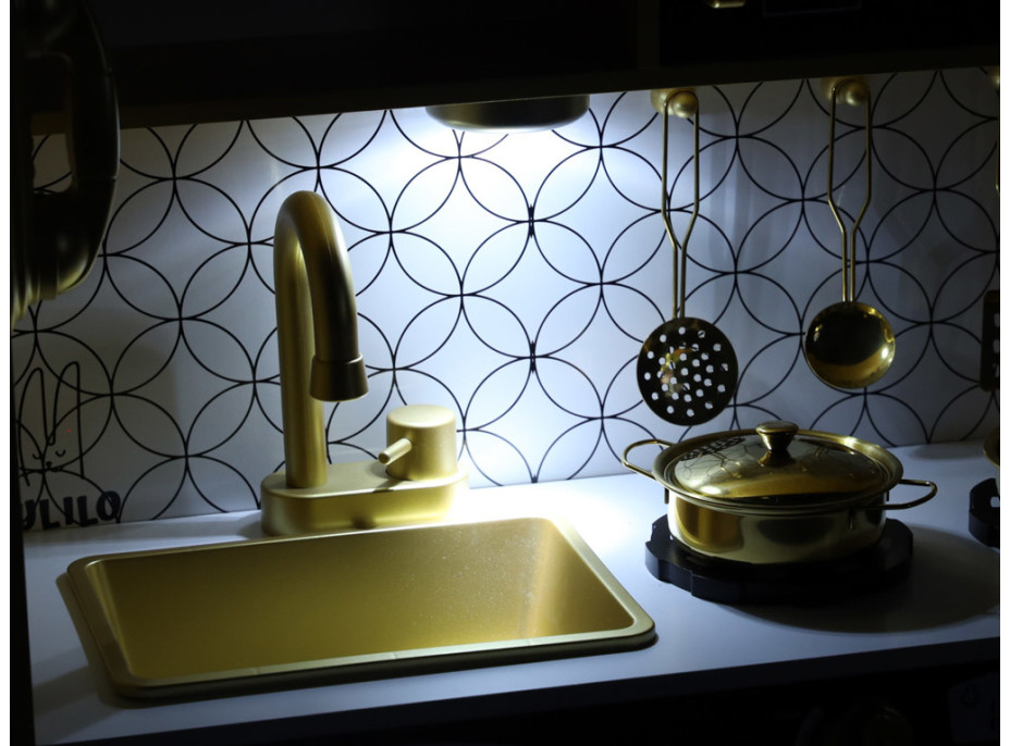 Detská drevená kuchynka s chladničkou - biela/zlatá