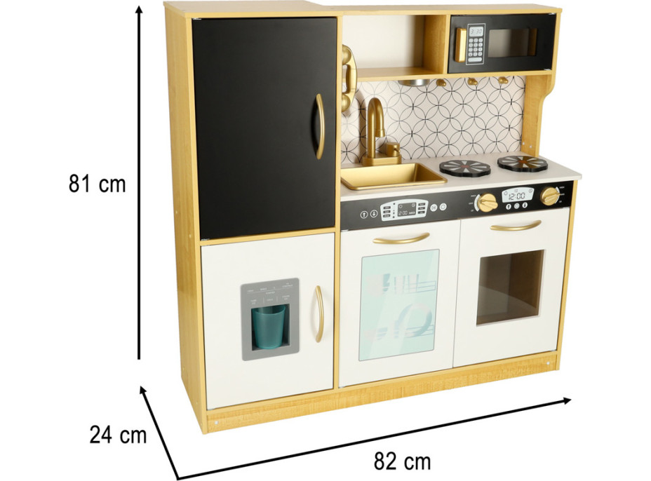 Detská drevená kuchynka s chladničkou - biela/zlatá