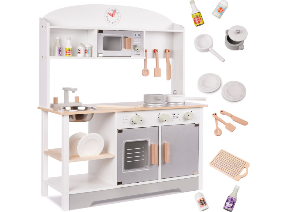 Detská drevená kuchynka MDF MODERN CLASSIC + príslušenstvo