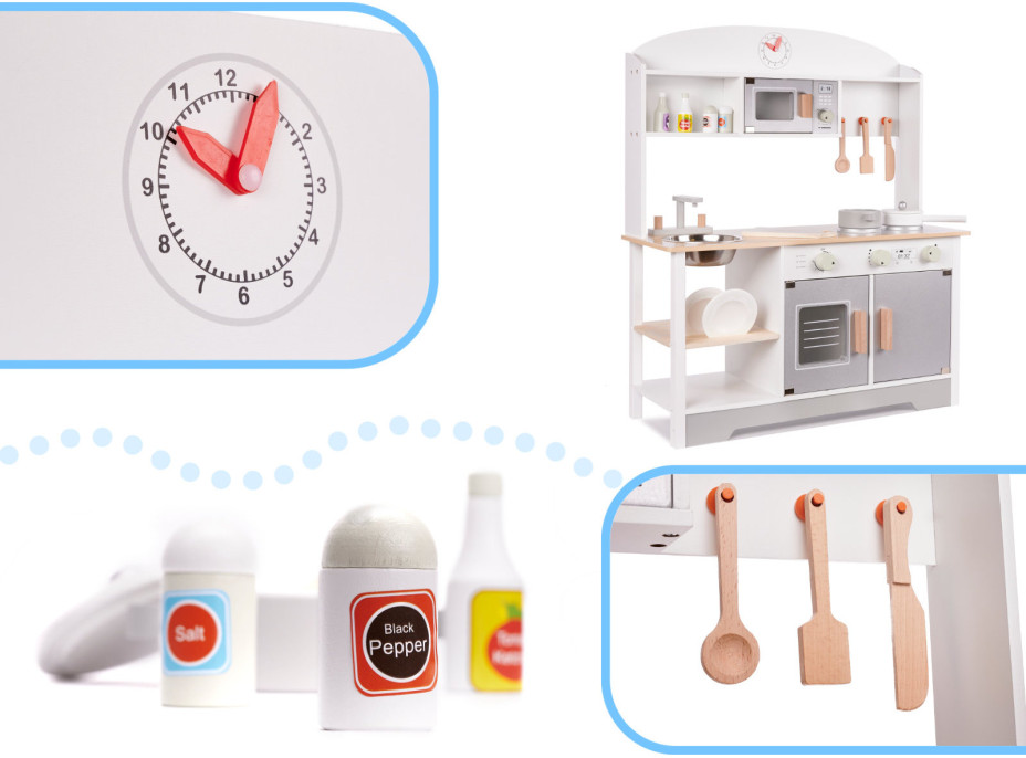 Detská drevená kuchynka MDF MODERN CLASSIC + príslušenstvo