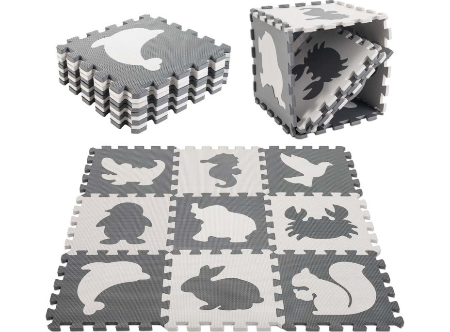 Penová puzzle podložka pre deti 9 prvkov - šedá/ecru - 85cm x 85cm x 1cm