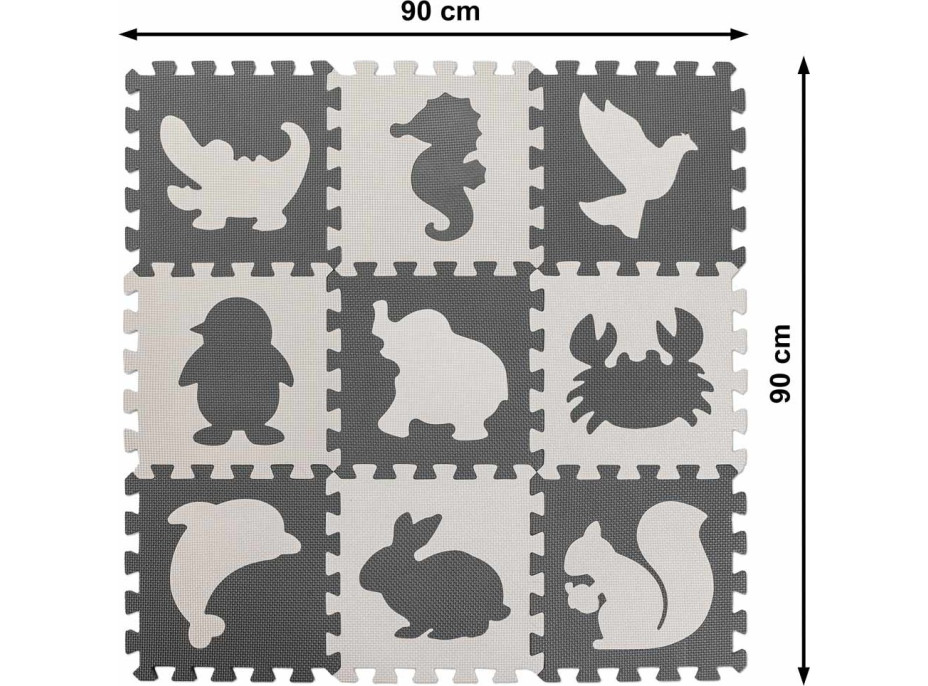 Penová puzzle podložka pre deti 9 prvkov - šedá/ecru - 85cm x 85cm x 1cm