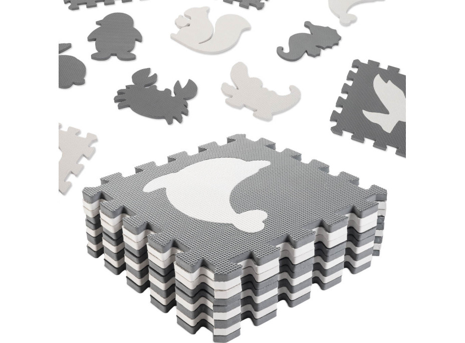 Penová puzzle podložka pre deti 9 prvkov - šedá/ecru - 85cm x 85cm x 1cm