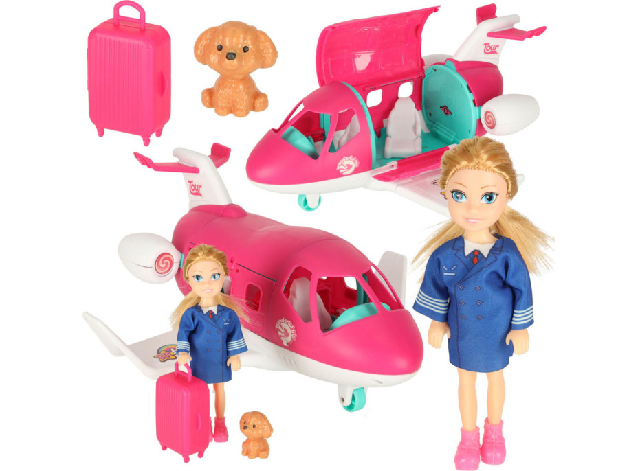 Lietadlo pre bábiky s letuškou - ružové