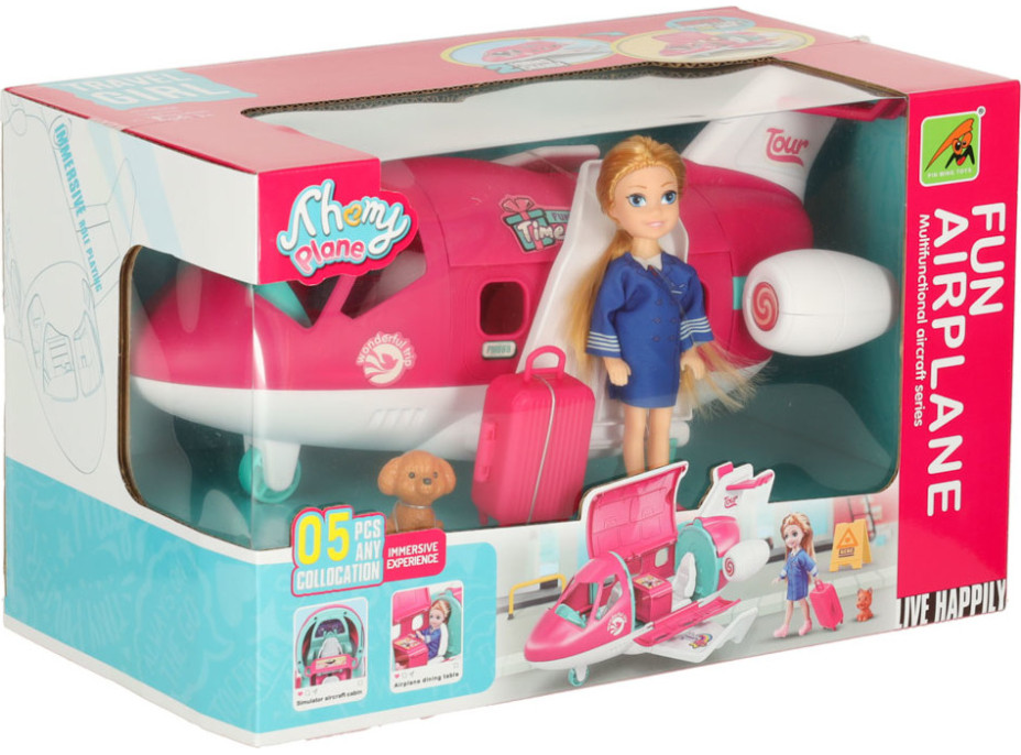 Lietadlo pre bábiky s letuškou - ružové