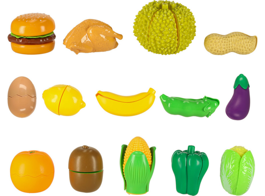 Potraviny na krájanie - zelenina, ovocie, pizza - 36 prvkov