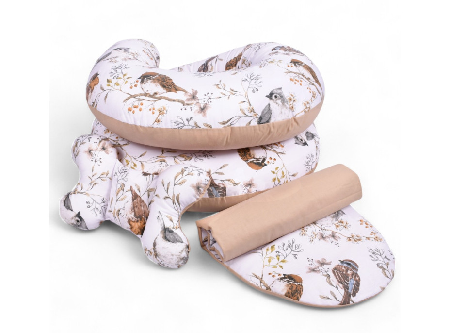 Hniezdočko (kokon) pre bábätko / tehotenský vankúš 2v1 s doplnkami - Vtáčiky / béžové