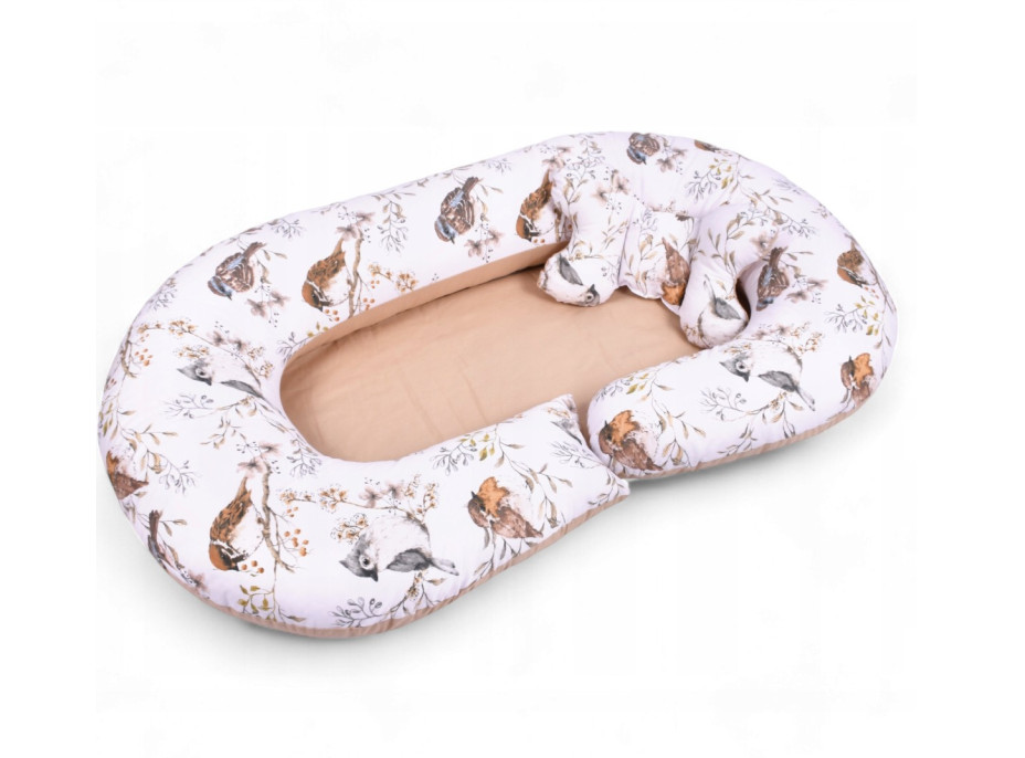 Hniezdočko (kokon) pre bábätko / tehotenský vankúš 2v1 s doplnkami - Vtáčiky / béžové