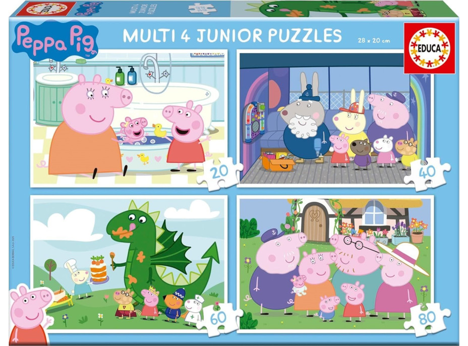 EDUCA Puzzle Prasiatko Peppa 4v1 (20,40,60,80 dielikov)