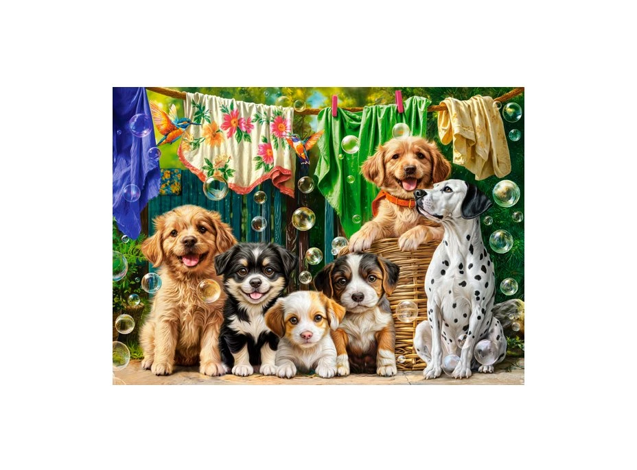 CASTORLAND Puzzle Šteňatá, bielizeň a vtáčie šantenie 100 dielikov