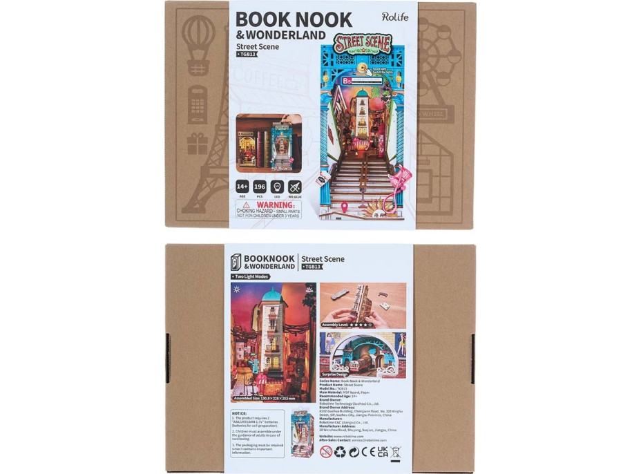 RoboTime 3D skladačka Zarážka na knihy Miniatúra domčeka Mestská ulica