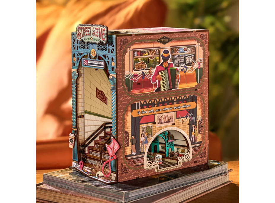 RoboTime 3D skladačka Zarážka na knihy Miniatúra domčeka Mestská ulica