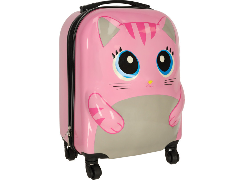Detský cestovný kufor na kolieskach - Ružová mačka