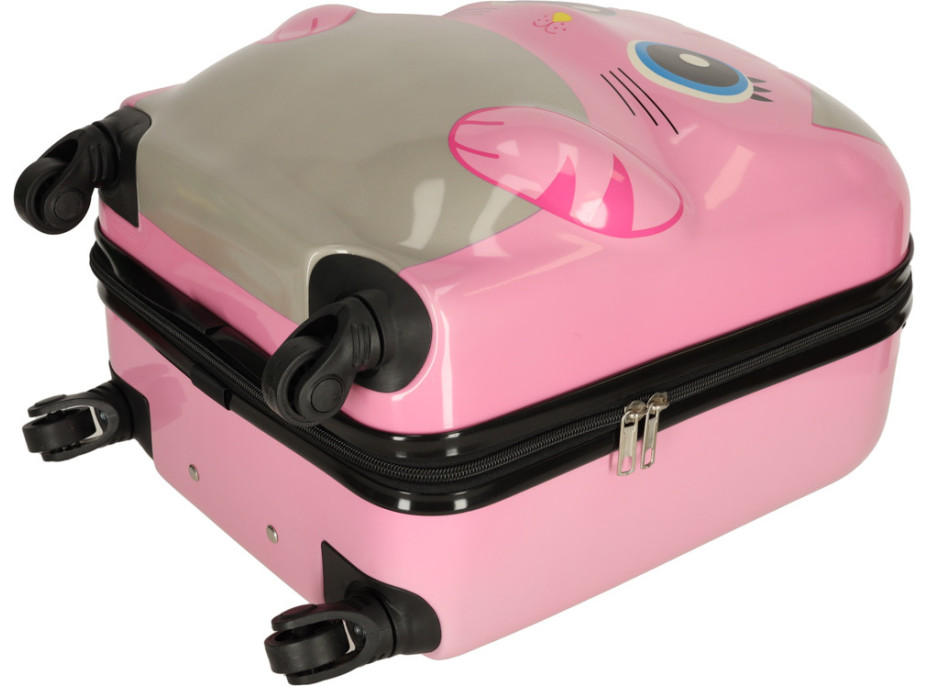 Detský cestovný kufor na kolieskach - Ružová mačka
